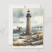 Rustikaler KüstenLeuchtturm Seaside Beach UAWG Einladung (Rückseite)