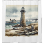 Rustikaler KüstenLeuchtturm Strand Duschvorhang (Vorderseite)