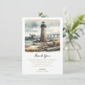 Rustikaler Küstenleuchtturm Strand Meer Danke Einladung (Stehend Vorderseite)