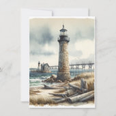 Rustikaler Küstenleuchtturm Strand Meer Danke Einladung (Rückseite)