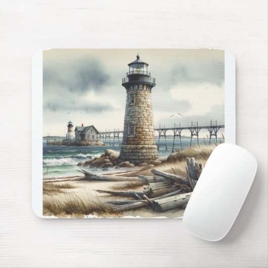 Rustikaler KüstenLeuchtturm Strand Mousepad (Mit Mouse)
