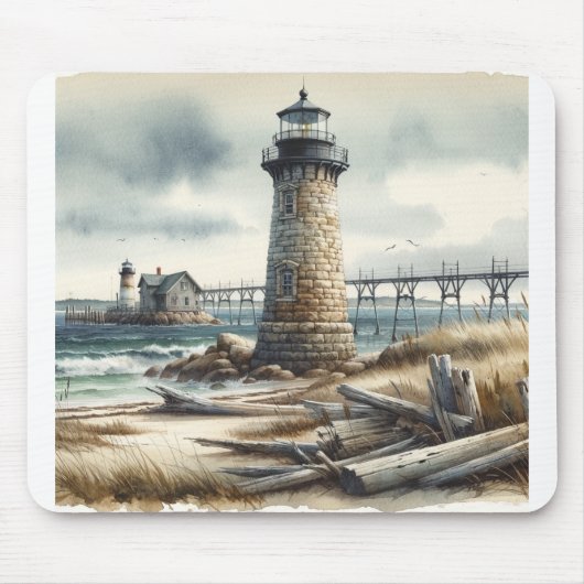 Rustikaler KüstenLeuchtturm Strand Mousepad (Vorne)