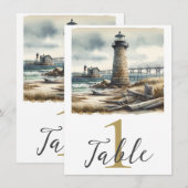 Rustikaler KüstenLeuchtturm Strandtisch Einladung (Vorne/Hinten)