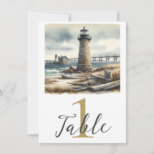 Rustikaler KüstenLeuchtturm Strandtisch Einladung (Vorderseite)