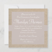 Rustikaler Lachs und Beige Burlap Erste Kommune Einladung (Rückseite)