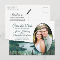 Rustikaler Lake Tahoe Oval-Foto Save the Date