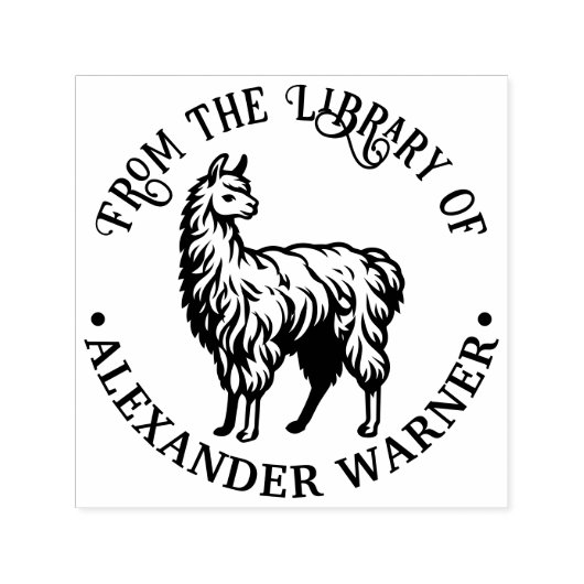 Rustikaler Lama #2 Round Library Book Name Permastempel (Design)