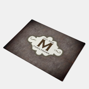 Rustikaler Land-Western-Leder-Blick mit Monogramm Fußmatte