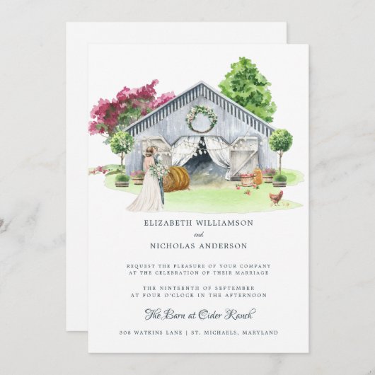Rustikaler Landbetrieb | Elegant Barn Wedding Einladung (Vorne/Hinten)