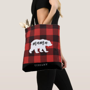 Rustikaler Landflanell-Mama-Bär-Monogramm Tasche