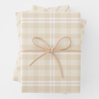 Rustikaler Landhausstil Creme Kariert, Punkte und  Geschenkpapier Set