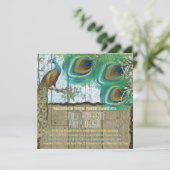 Rustikaler Landpfau Vintag 3 Federn Altes Holz Einladung (Stehend Vorderseite)