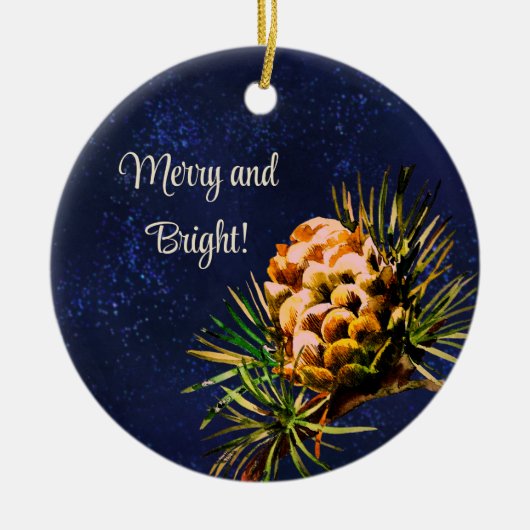 Rustikaler Lärchenkegel Keramik Ornament (Vorne)