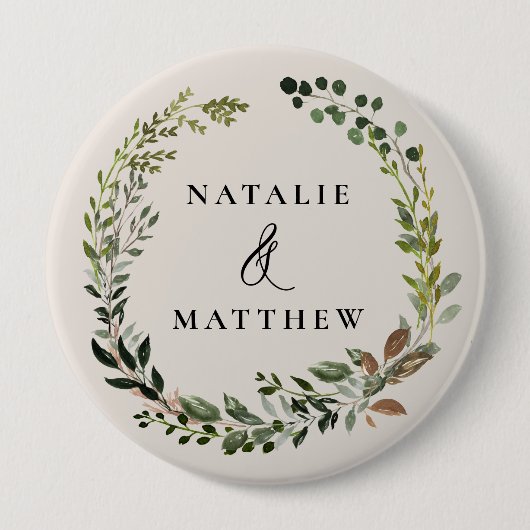 Rustikaler Laubkranz Herbst Winterhochzeit Party Button (Vorderseite)