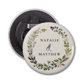 Rustikaler Laubkranz Herbst Winterhochzeit Party Flaschenöffner (Vorderseite)