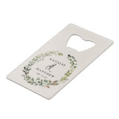 Rustikaler Laubkranz Herbst Winterhochzeit Party Geldbeutel Flaschenöffner (Vorderseite Schrägansicht)