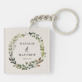 Rustikaler Laubkranz Herbst Winterhochzeit Party Schlüsselanhänger (Rückseite)