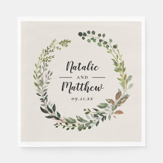 Rustikaler Laubkranz Herbst Winterhochzeit Party Serviette (Vorderseite)
