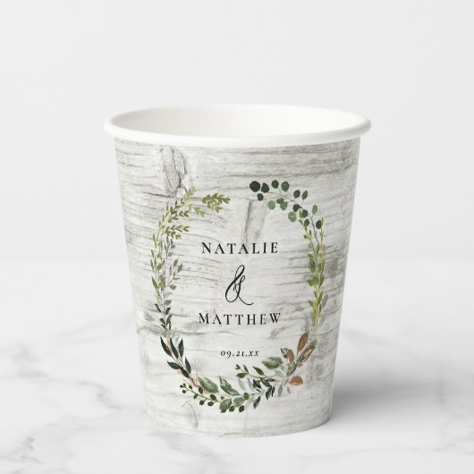 Rustikaler Laubkranz Hochzeitsfeier Pappbecher (Rückseite)