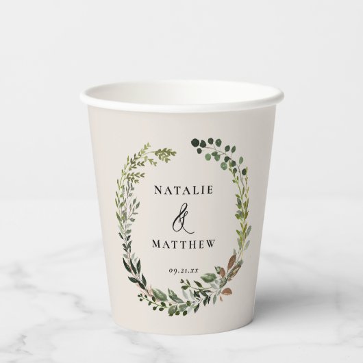 Rustikaler Laubkrug Hochzeitsfeier Pappbecher (Rückseite)