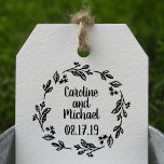 Rustikaler Laurel Country Wreath | Hochzeit Gummistempel<br><div class="desc">Eine perfekte Ergänzung für Ihre Hochzeit, sei es für Ihre Save the Date Umschläge, Brautparty oder Hochzeitstag Gunst Taschen oder Tags. Hand zeichn eines Lorbeers, Blätter, Blume und Zweige mit einem rustikalen Aussehen des Landes. Passen Sie den Namen der Braut und des Bräutigams mit dem Datum an. Für Anfragen über...</div>