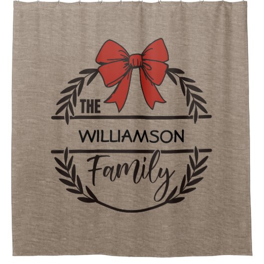 Rustikaler Laurel Holiday Wreath Familienname Duschvorhang (Vorderseite)