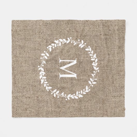 Rustikaler Laurel Wreath Bauernhof Stil Mit Monogr Fleecedecke (Vorderseite (Horizontal))