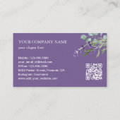 Rustikaler Lavendel-Blumen-Eukalyptus-Schwarzer QR Visitenkarte (Rückseite)