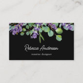 Rustikaler Lavendel-Blumen-Eukalyptus-Schwarzer QR Visitenkarte (Vorderseite)