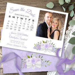 Rustikaler Lavendel-Blumenkalender & Foto Hochzeit Save The Date