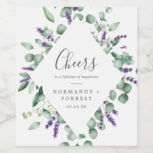 Rustikaler Lavendel Cheers Hochzeit von Weinetiket Weinetikett (Einzelnes Label)