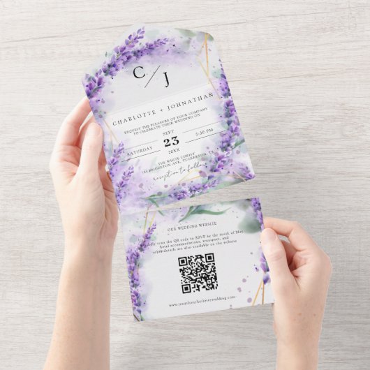Rustikaler Lavendel Elegantes Siegel und Hochzeit All In One Einladung (Abreißen)