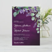 Rustikaler Lavendel Eucalyptus QR Code Lila Hochze Einladung (Stehend Vorderseite)