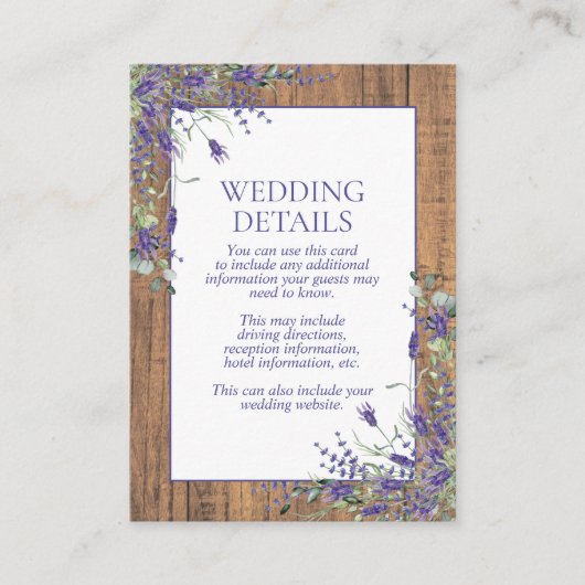 Rustikaler Lavendel Eukalyptus Angaben zum botanis Begleitkarte (Vorderseite)