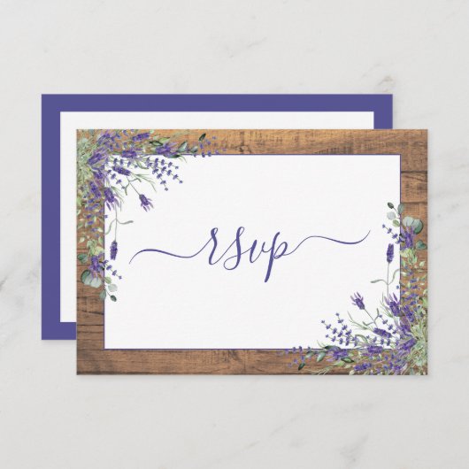 Rustikaler Lavendel Eukalyptus Script Wood UAWG RSVP Karte (Vorne/Hinten)
