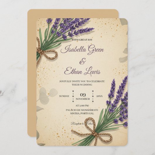 Rustikaler Lavendel-Hochzeitsempfang Einladung (Vorne/Hinten)