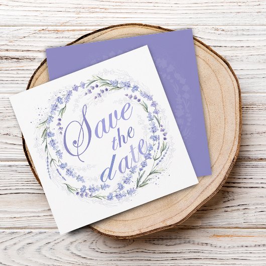 Rustikaler Lavendel-Kranz Hochzeit Save The Date