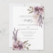 Rustikaler Lavendel Lila Blumenchic Elegante Hochz Einladung (Vorderseite)