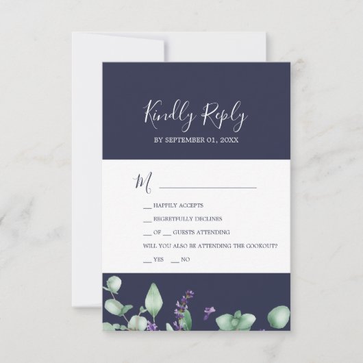 Rustikaler Lavendel | Navy Blue 2 Event RSVP Card (Vorderseite)