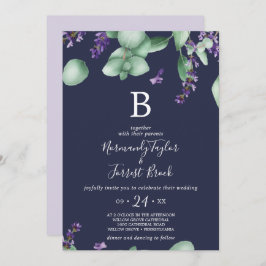 Rustikaler Lavendel | Navy Blue Monogram Wedding Einladung
