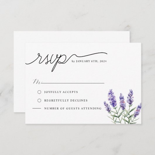 Rustikaler Lavendel RSVP Karte (Vorne/Hinten)