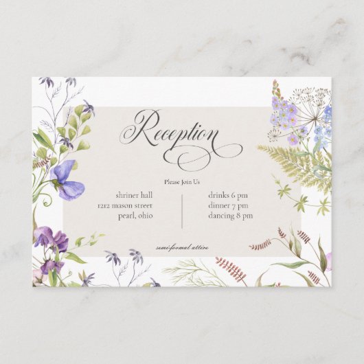 Rustikaler Lavendel & Sage Wildblumen Weißer Empfa Begleitkarte (Vorderseite)