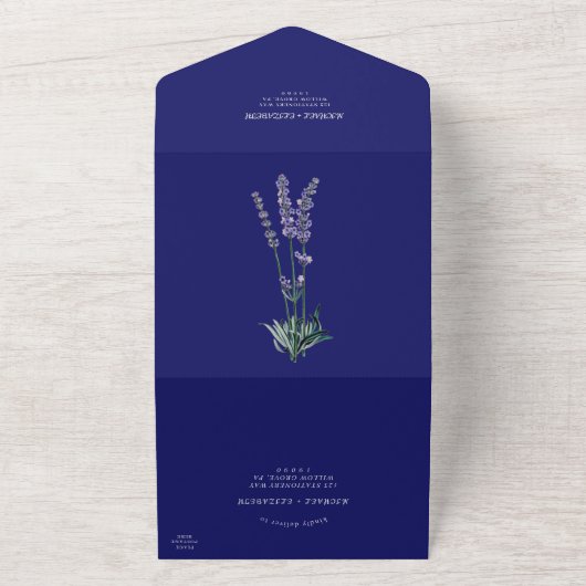 Rustikaler Lavendel und Eukalyptus | Blue Wedding All In One Einladung (Außenbereich)