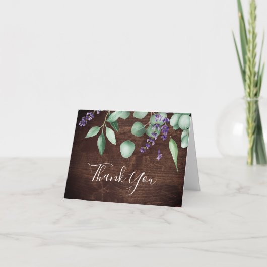 Rustikaler Lavendel und Eukalyptus | Holz Dankeskarte (Vorderseite)