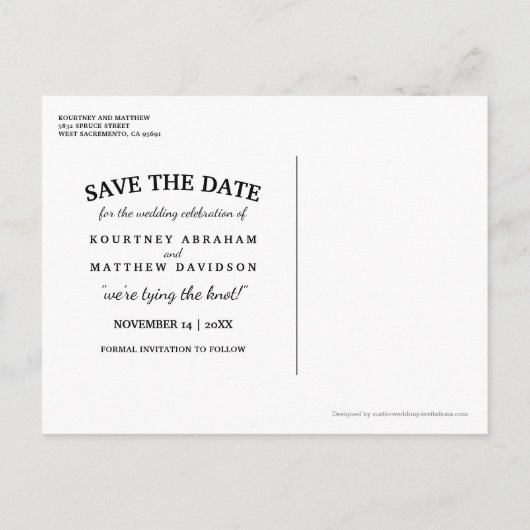 Rustikaler Lavender Mason Jar Lights Save the Date Ankündigungspostkarte (Rückseite)