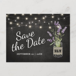 Rustikaler Lavender Mason Jar Lights Save the Date Ankündigungspostkarte