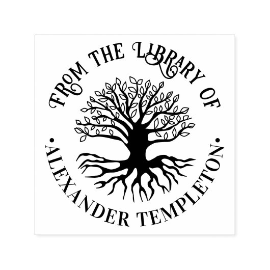 Rustikaler Leafy Tree mit Roots #2R Bibliotheksnam Permastempel (Design)