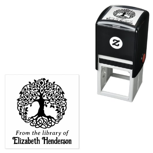 Rustikaler Leafy Tree mit Roots SQ Bibliotheksname Permastempel (Beispiel)