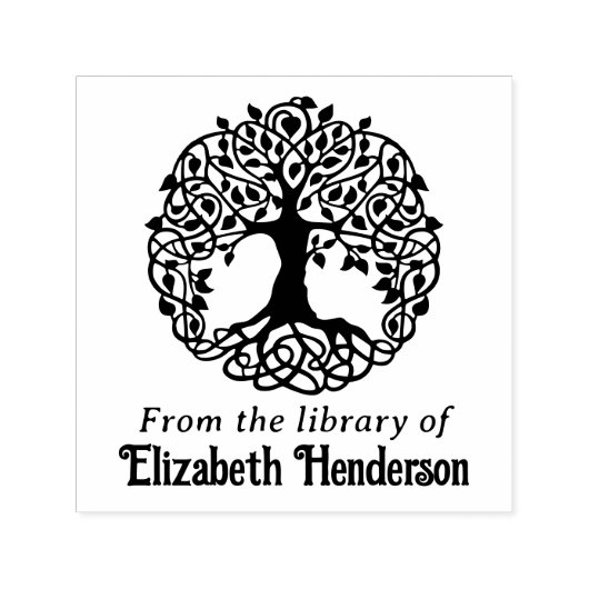 Rustikaler Leafy Tree mit Roots SQ Bibliotheksname Permastempel (Design)