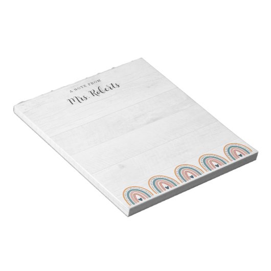 Rustikaler Lehrer Wertschätzung Boho Rainbow Notizblock (angewinkelt)